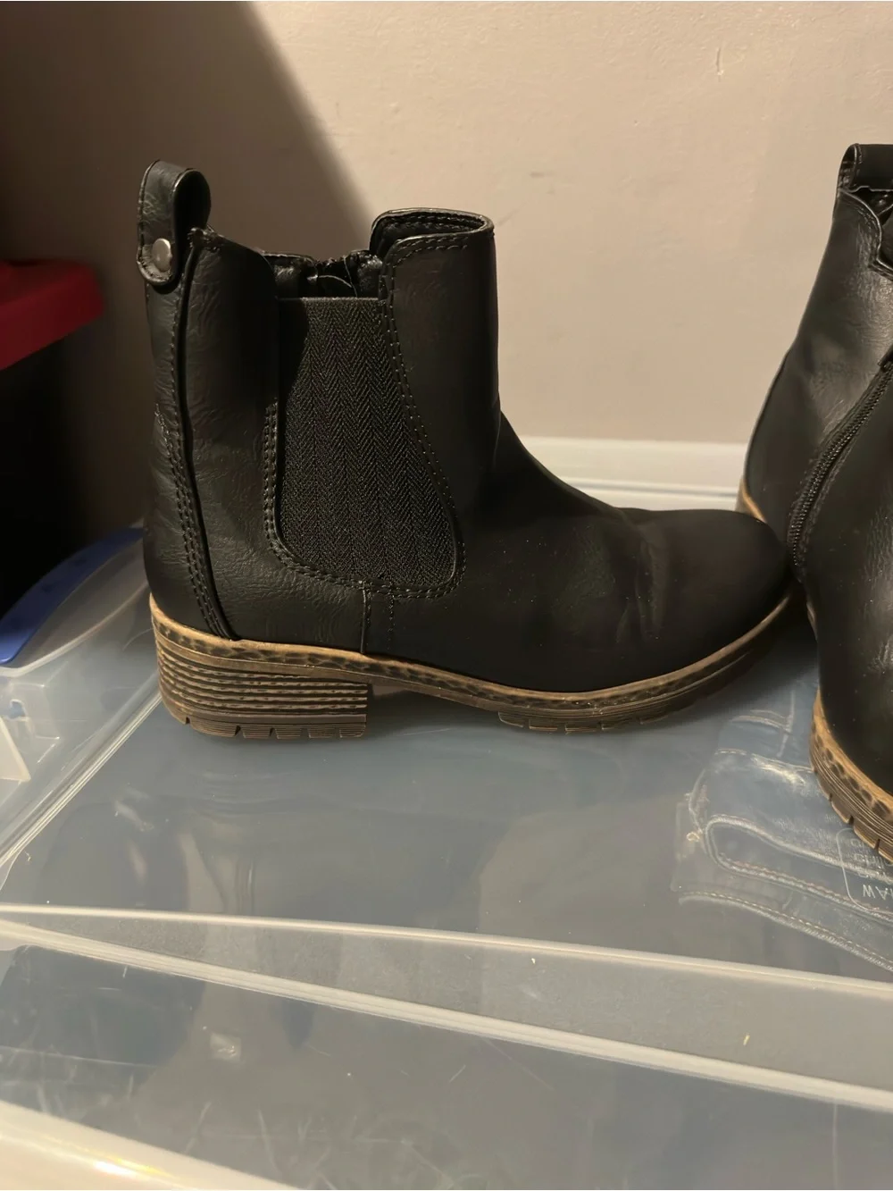 Maurices Black Chelsea Booties with Contrasting Brown Stacked Sole
